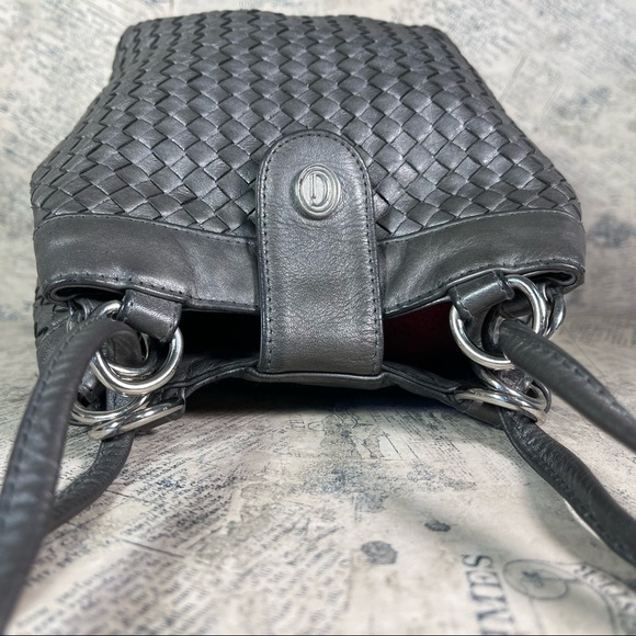 Vintage GANSON Small Grey Silver  Woven Leather Crossbody/shoulder  bag - Picture 5 of 12